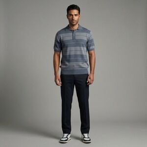 FB County Shirt Mens Medium Black/Gray Striped Charlie Brown OG Knit Button Polo